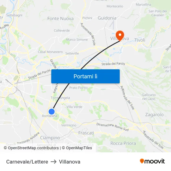 Carnevale/Lettere to Villanova map