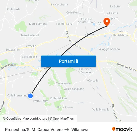 Prenestina/S. M. Capua Vetere to Villanova map