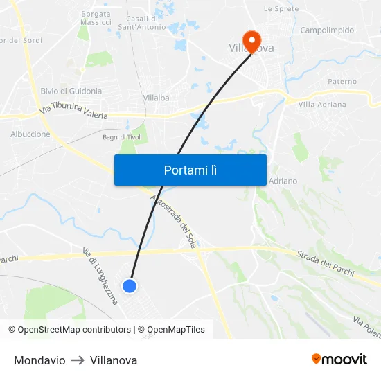 Mondavio to Villanova map