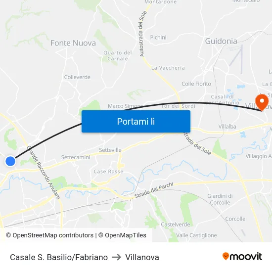 Casale S. Basilio/Fabriano to Villanova map
