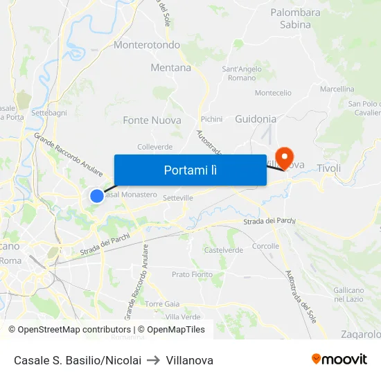 Casale S. Basilio/Nicolai to Villanova map
