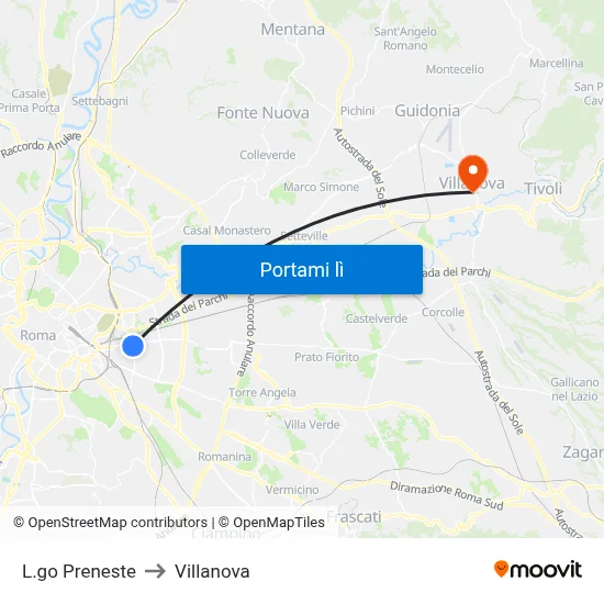 L.go Preneste to Villanova map
