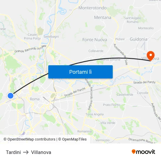 Tardini to Villanova map