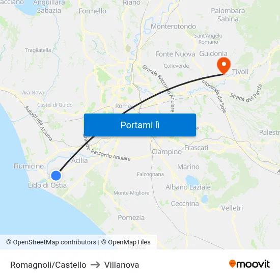 Romagnoli/Castello to Villanova map
