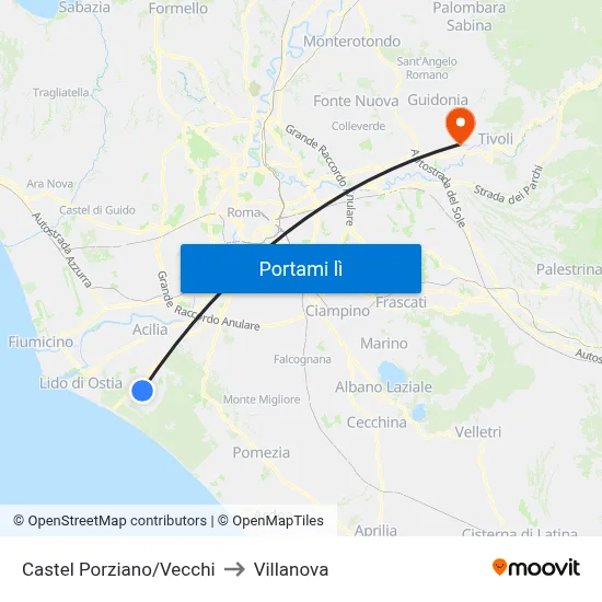 Castel Porziano/Vecchi to Villanova map