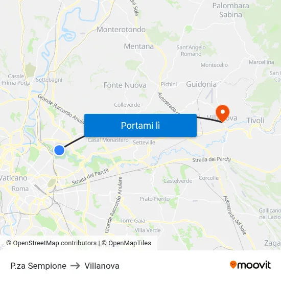 P.za Sempione to Villanova map