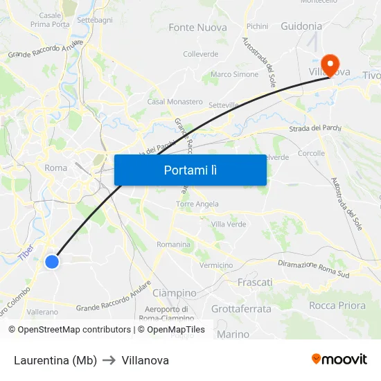 Laurentina (Mb) to Villanova map