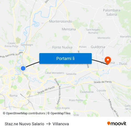 Staz.ne Nuovo Salario to Villanova map