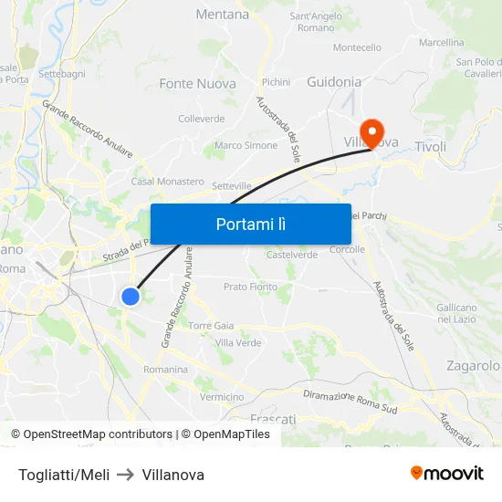 Togliatti/Meli to Villanova map