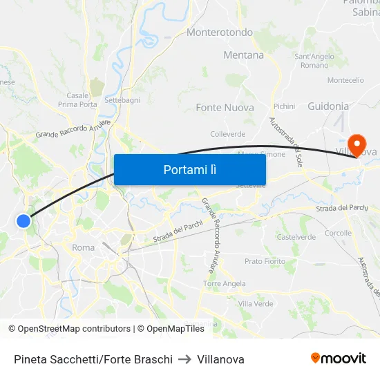 Pineta Sacchetti/Forte Braschi to Villanova map