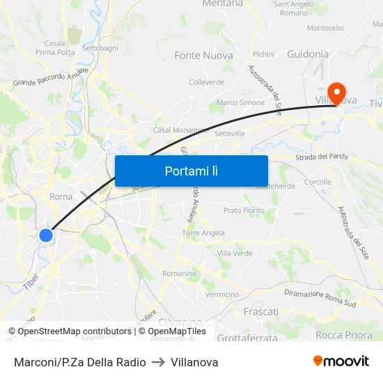 Marconi/P.Za Della Radio to Villanova map