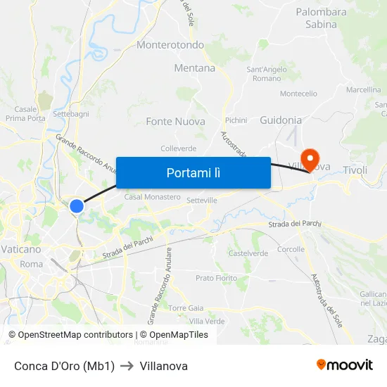 Conca D'Oro (Mb1) to Villanova map