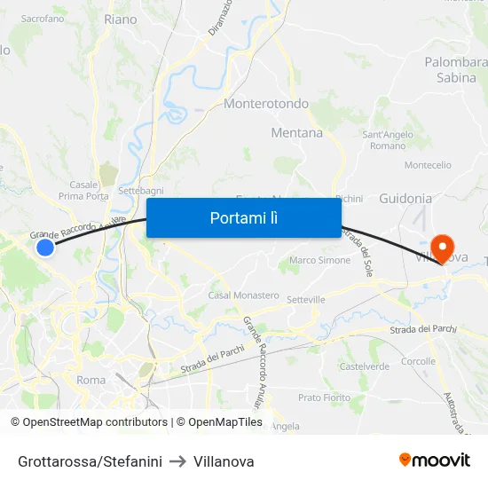 Grottarossa/Stefanini to Villanova map