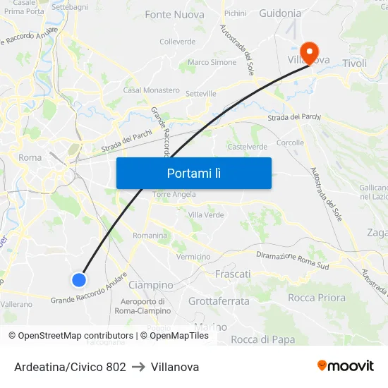 Ardeatina/Civico 802 to Villanova map