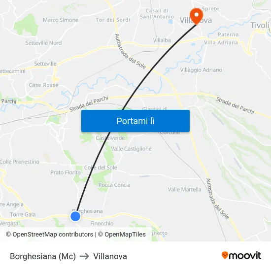 Borghesiana (Mc) to Villanova map