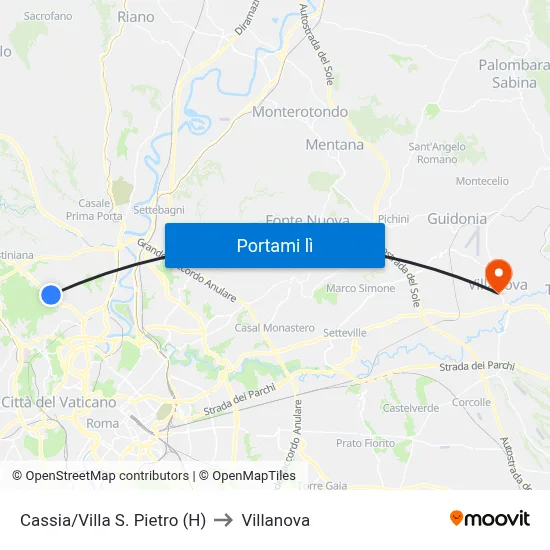 Cassia/Villa S. Pietro (H) to Villanova map