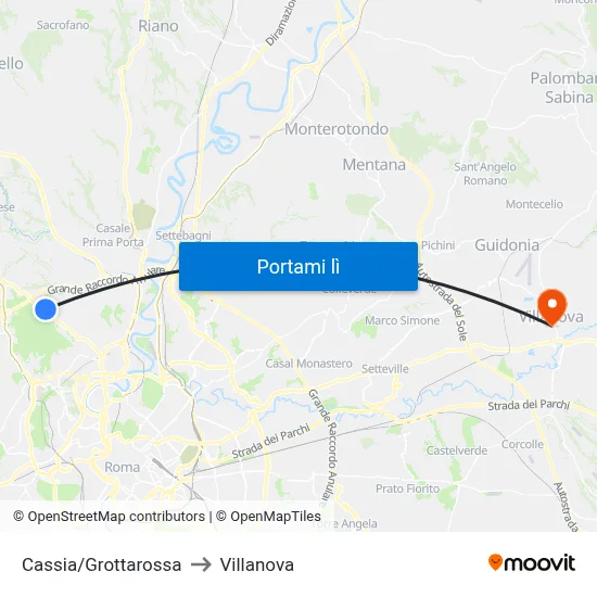 Cassia/Grottarossa to Villanova map