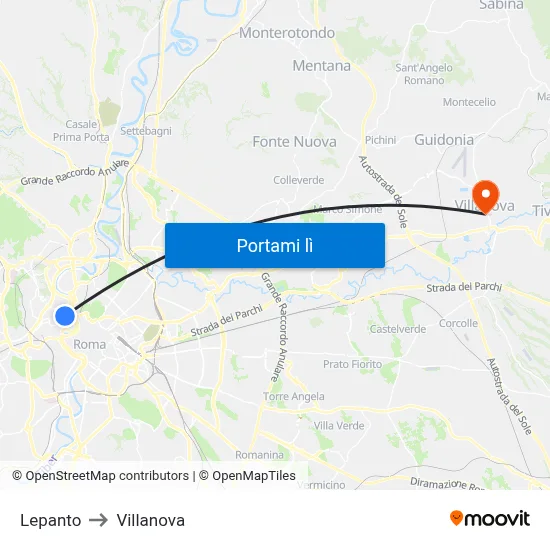 Lepanto to Villanova map