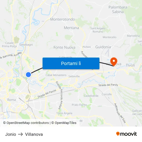Jonio to Villanova map
