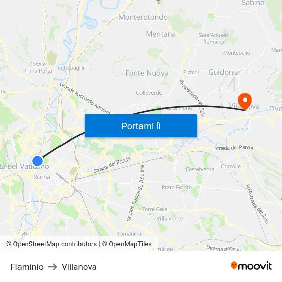 Flaminio to Villanova map