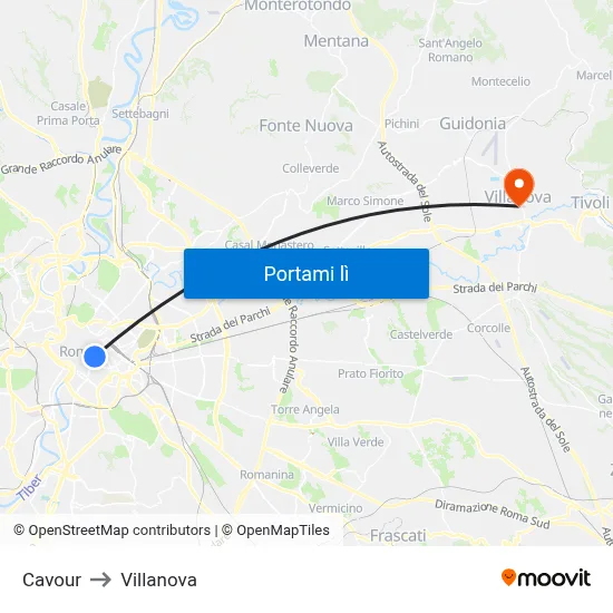 Cavour to Villanova map