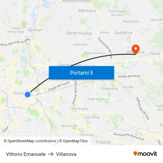 Vittorio Emanuele to Villanova map