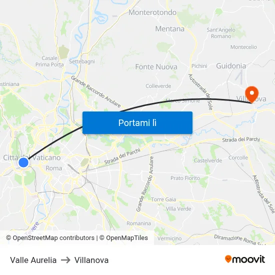 Valle Aurelia to Villanova map