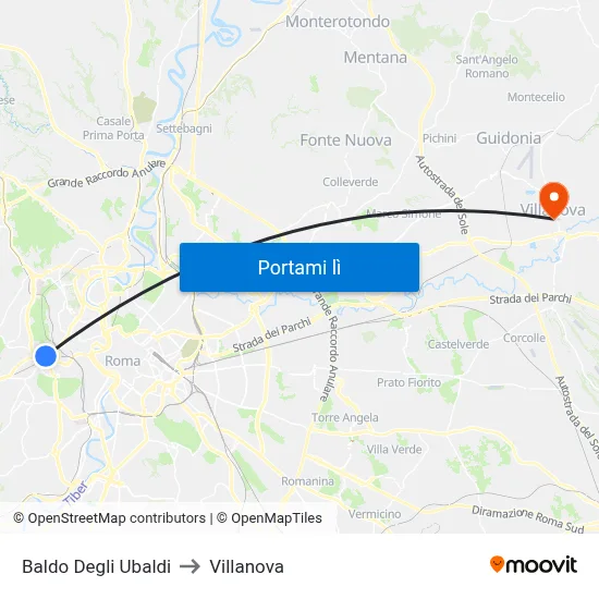 Baldo Degli Ubaldi to Villanova map