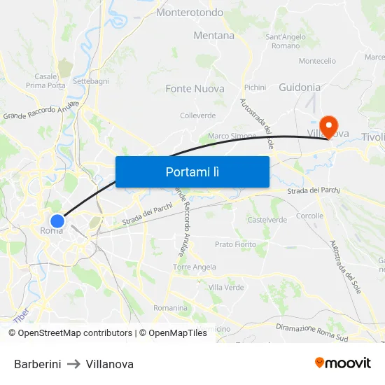 Barberini to Villanova map