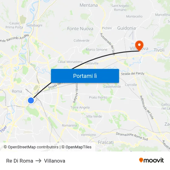 Re Di Roma to Villanova map