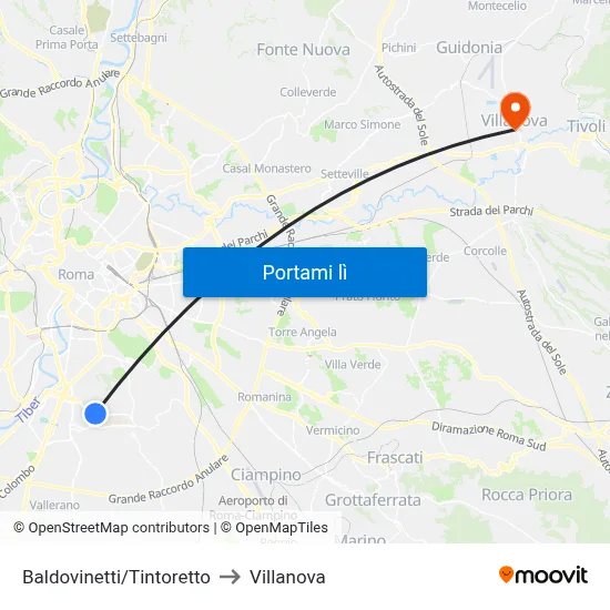 Baldovinetti/Tintoretto to Villanova map