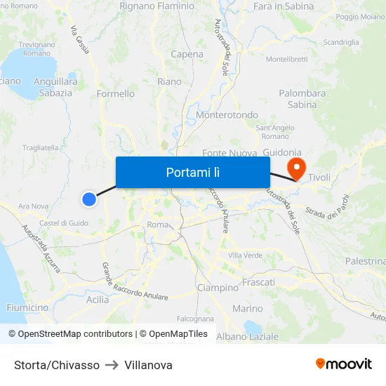 Storta/Chivasso to Villanova map