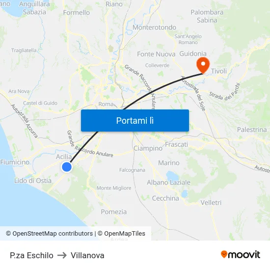 P.za Eschilo to Villanova map