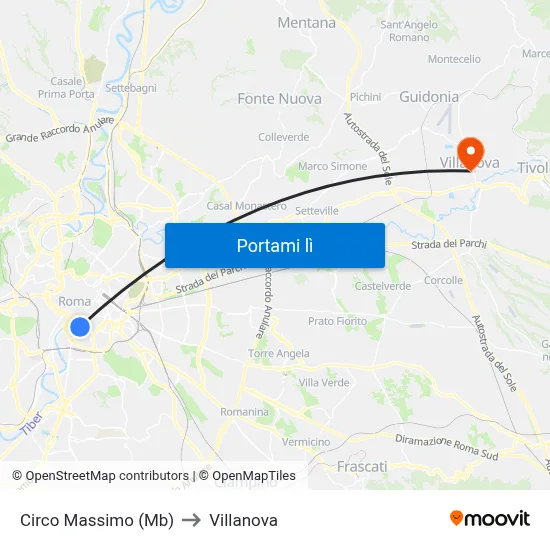Circo Massimo (Mb) to Villanova map