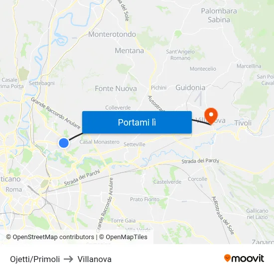 Ojetti/Primoli to Villanova map