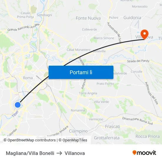 Magliana/Villa Bonelli to Villanova map