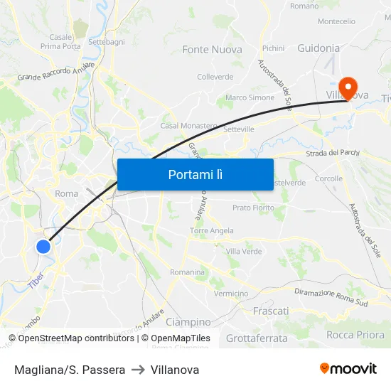 Magliana/S. Passera to Villanova map