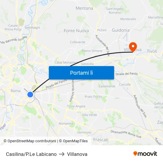 Casilina/P.Le Labicano to Villanova map