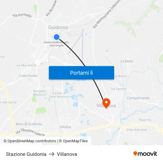 Stazione Guidonia to Villanova map
