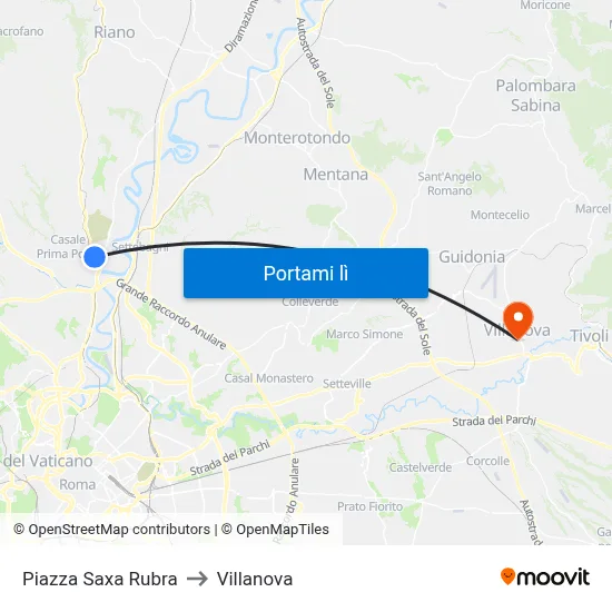 Piazza Saxa Rubra to Villanova map