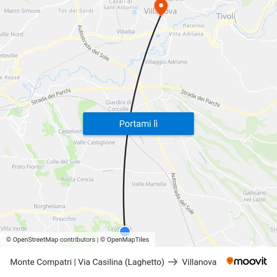 Monte Compatri | Via Casilina (Laghetto) to Villanova map
