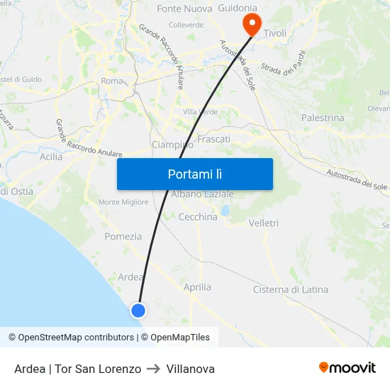 Ardea | Tor San Lorenzo to Villanova map