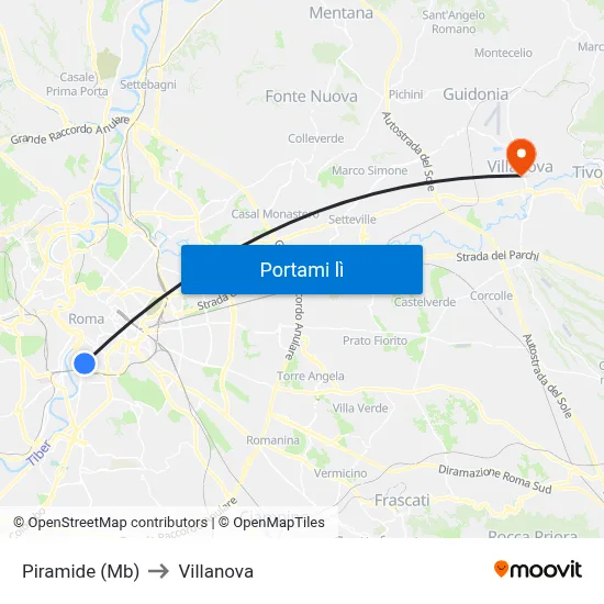 Piramide (Mb) to Villanova map