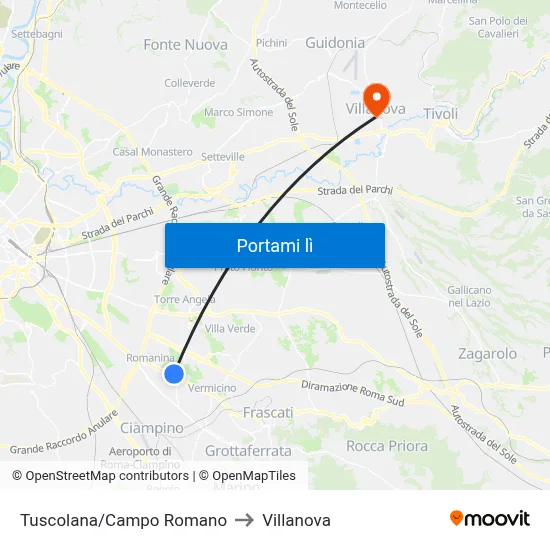 Tuscolana/Campo Romano to Villanova map