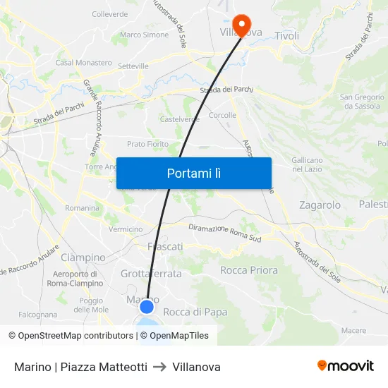 Marino | Piazza Matteotti to Villanova map