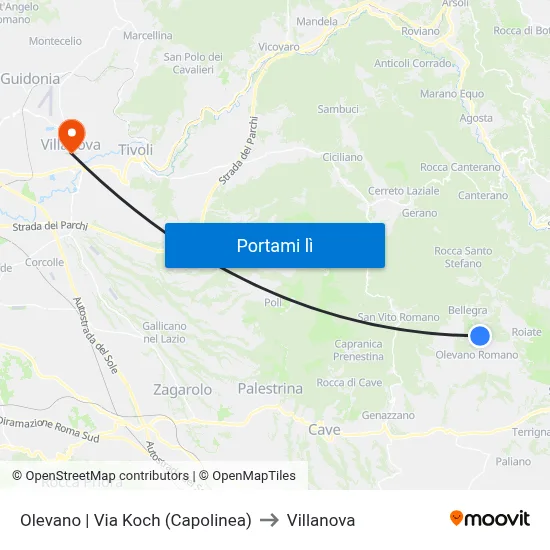 Olevano | Via Koch (Capolinea) to Villanova map