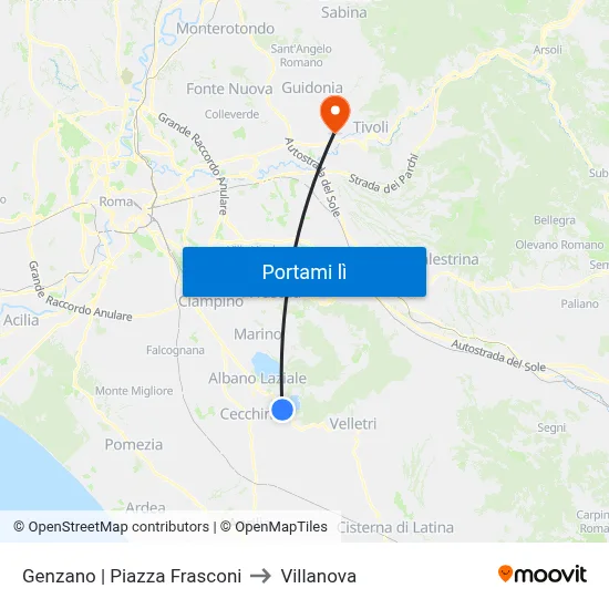 Genzano | Piazza Frasconi to Villanova map