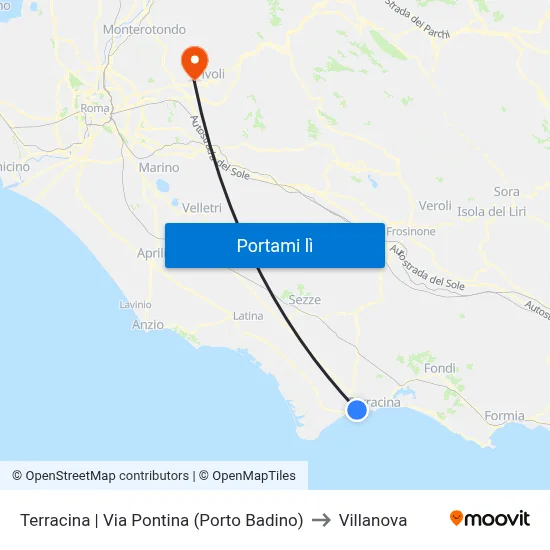 Terracina | Via Pontina (Porto Badino) to Villanova map