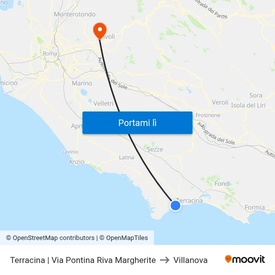 Terracina | Via Pontina Riva Margherite to Villanova map
