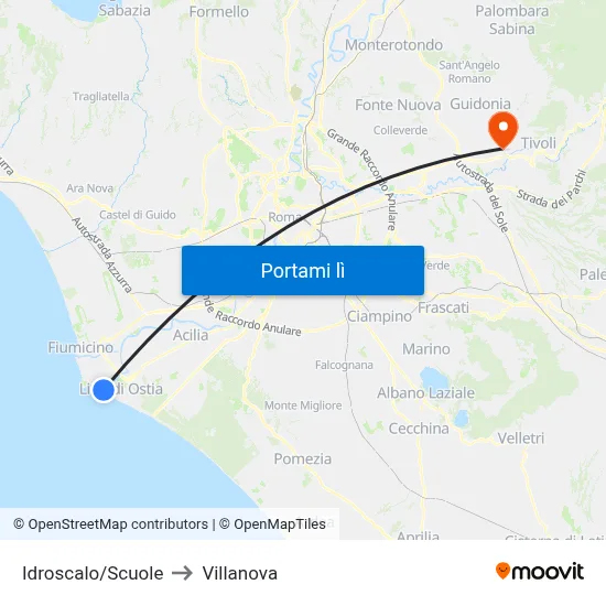 Idroscalo/Scuole to Villanova map